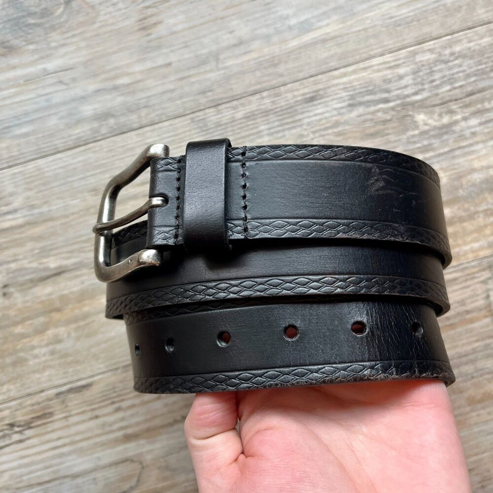 John Varvotos Belt Black Large 38/40 Silver Buckle Leather Genuine